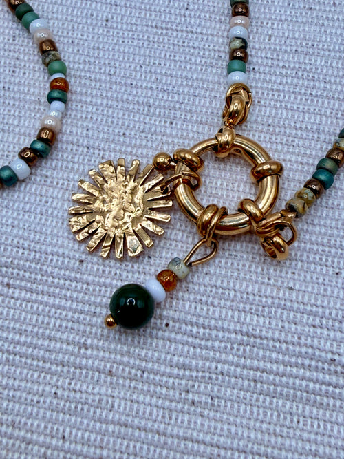 Collier perles Kaki et Beige