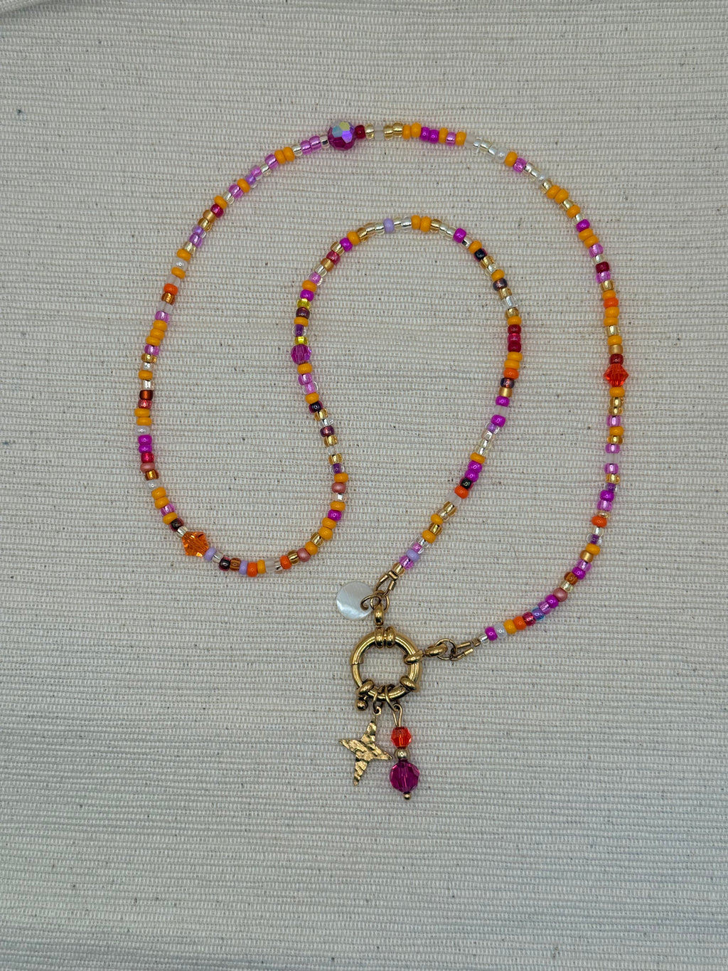 Collier perles Orange et Fuchsia