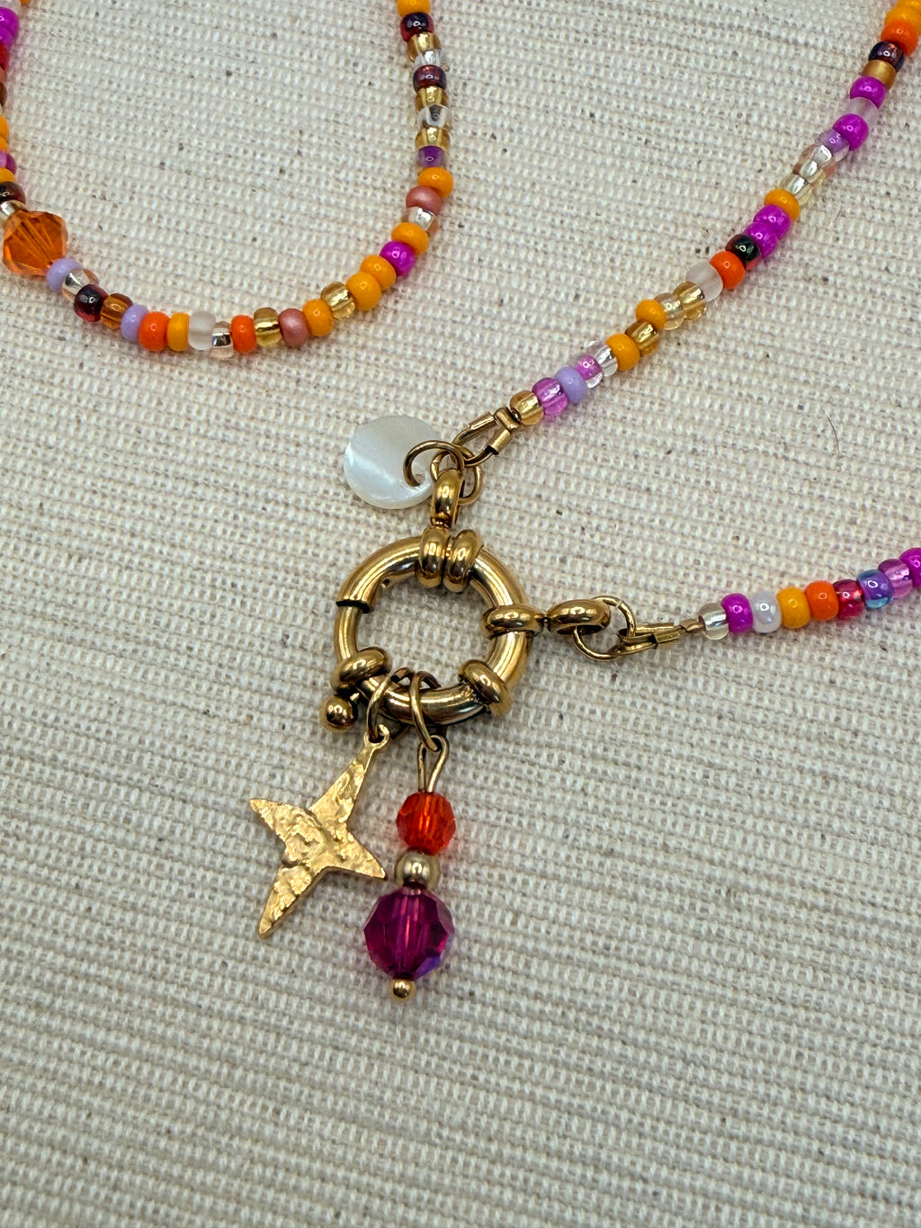 Collier perles Orange et Fuchsia