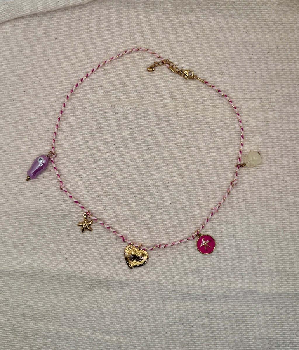 Collier cordon tressé Mauve et Blanc