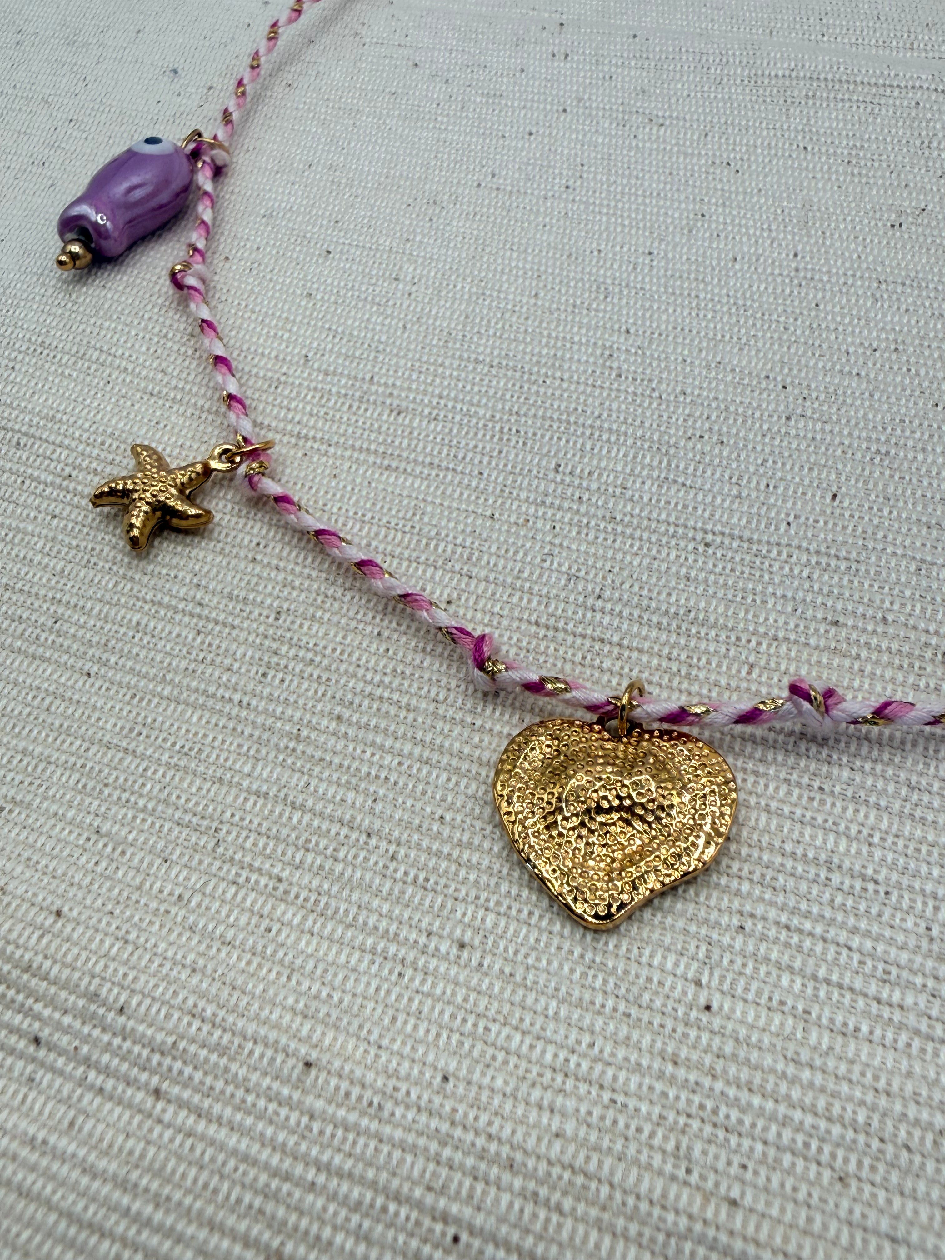 Collier cordon tressé Mauve et Blanc