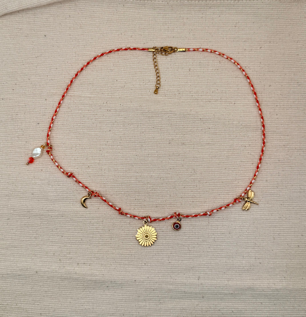 Collier cordon tressé Rouge et blanc