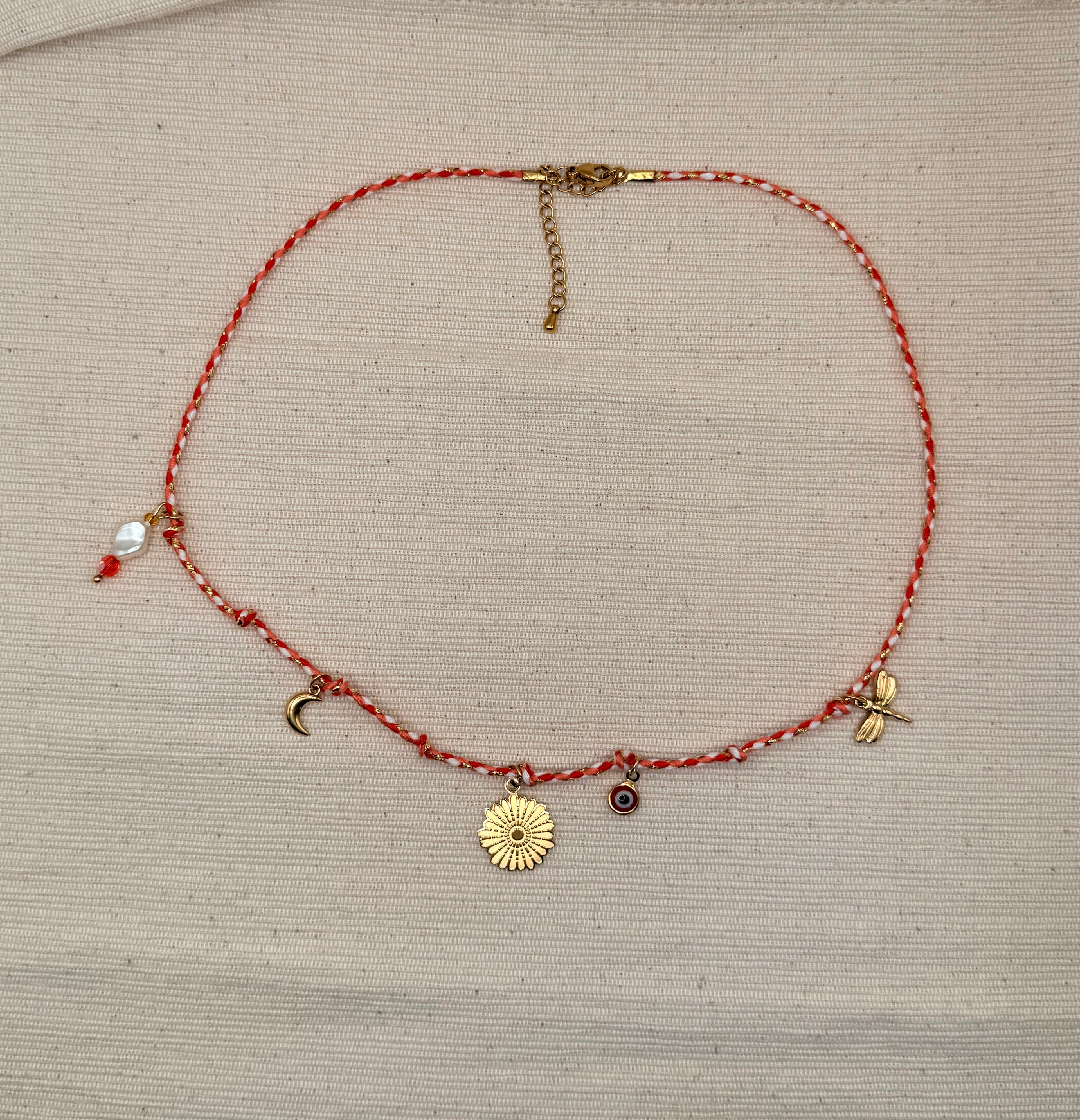 Collier cordon tressé Rouge et blanc
