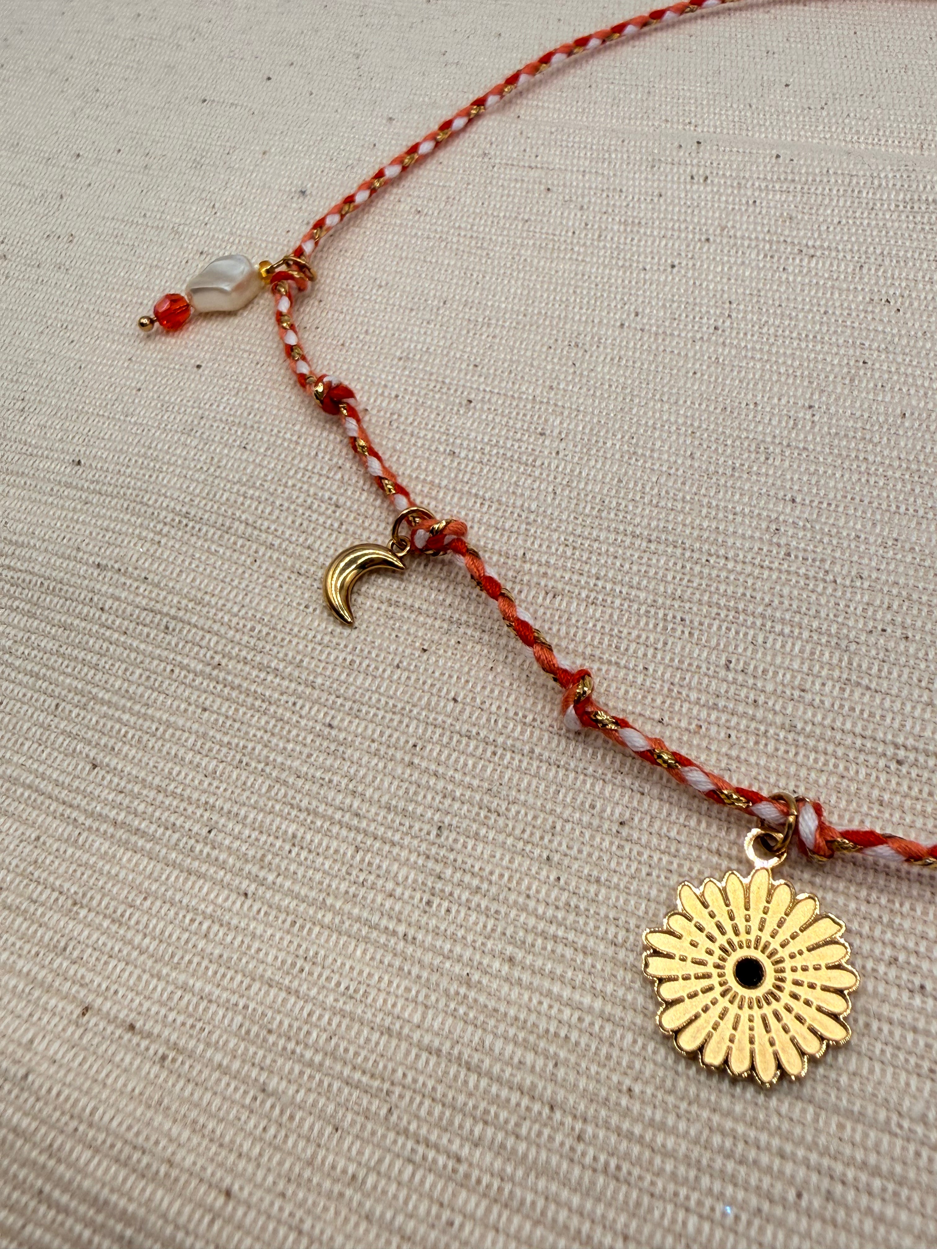 Collier cordon tressé Rouge et blanc