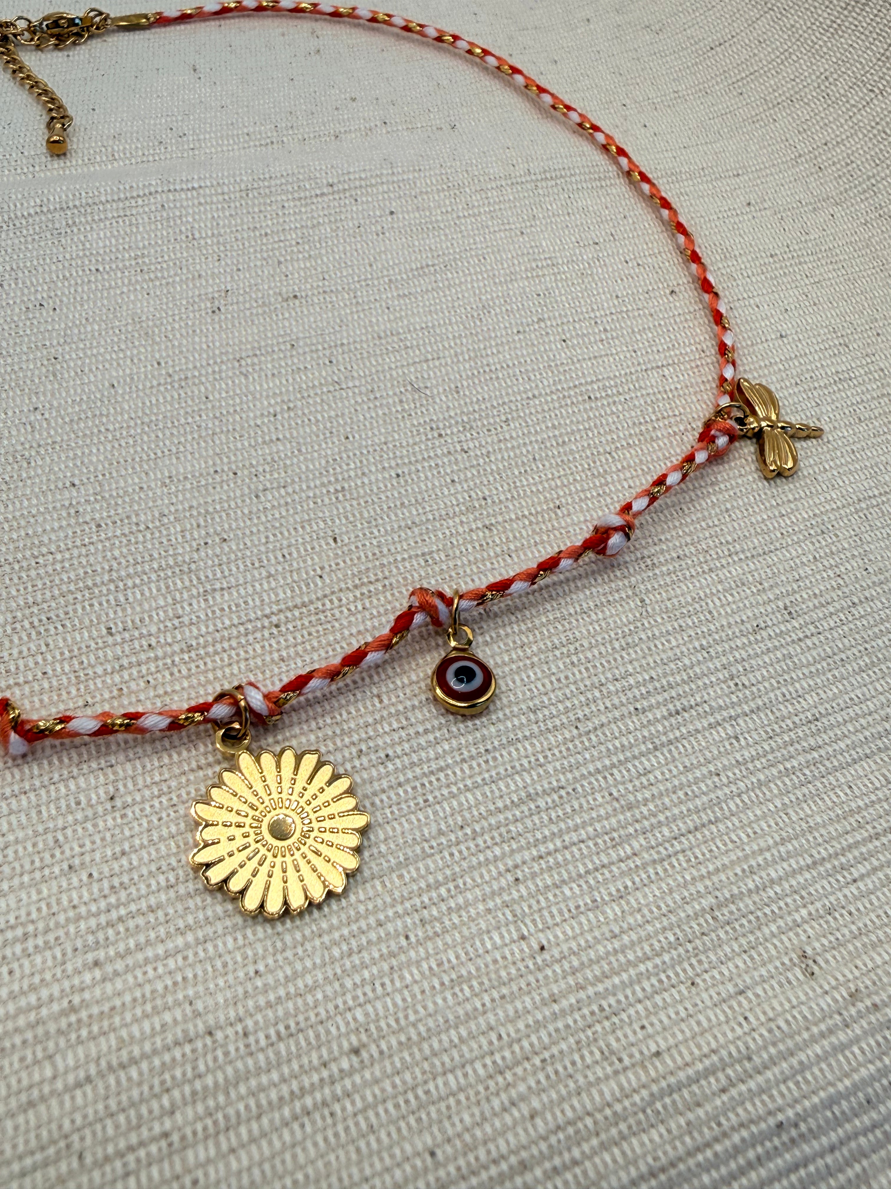 Collier cordon tressé Rouge et blanc