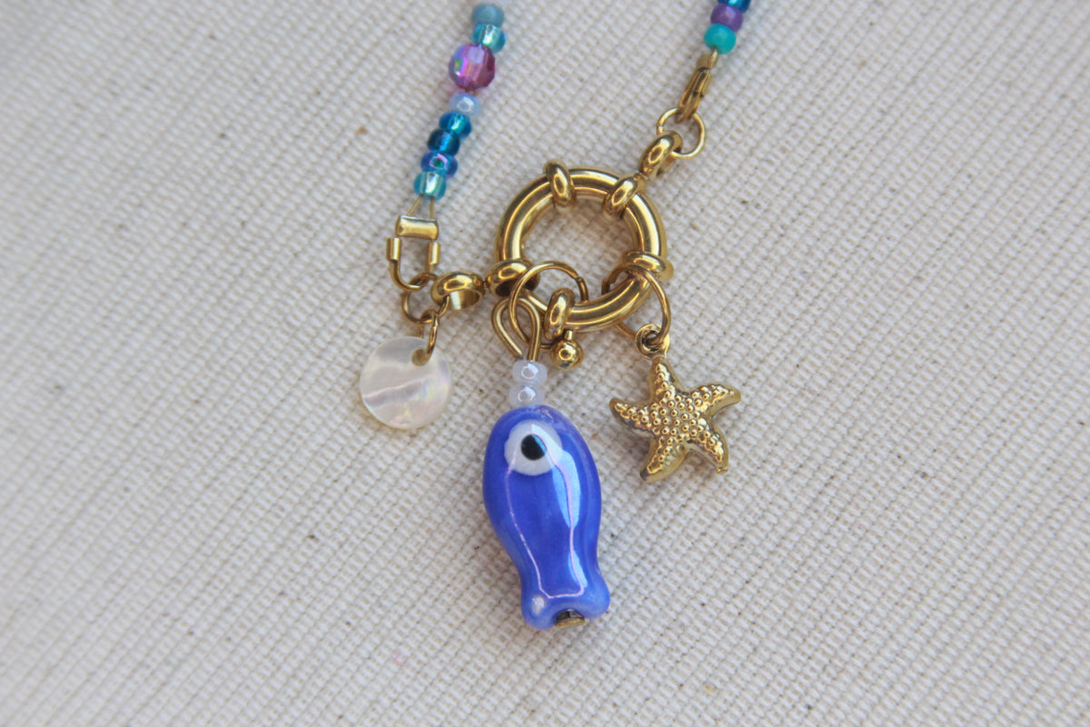 Collier perles Bleu et Violet